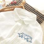 Long-sleeve Pig Embroidery Shirt Milky White - One Size