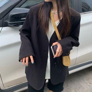 Collarless V-neck Button Jacket