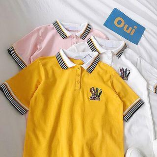 Picture Embroidered Panel Short-sleeve Top