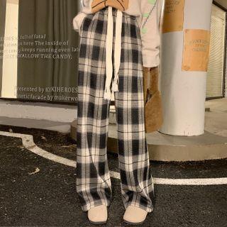 Plaid Wide Leg Pants Pants - Plaid - Black & White - One Size