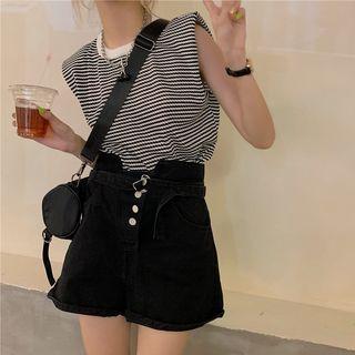 Sleeveless Striped Knit Top / Denim Shorts