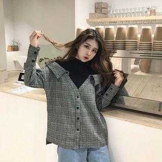 Mock Neck Panel Plaid Top