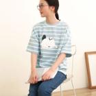 Cat Print Stripe Short-sleeve T-shirt