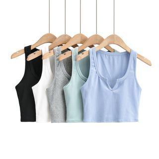 Sleeveless V-neck Plain Cropped Tank Top