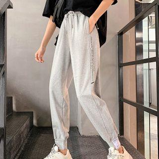 Lettering Elastic-waist Harem Pants