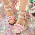 Lace Up Back Double Strap Chunky Heel Mary Jane Shoes