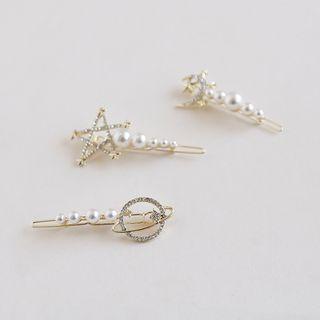 Moon & Star Rhinestone Faux Pearl Alloy Hair Clip