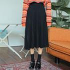 Plain Pleated Knit Skirt Black - One Size
