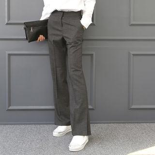 Flat-front Check Boot-cut Dress Pants
