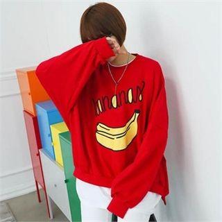 Drop-shoulder Banana Print Sweatshirt