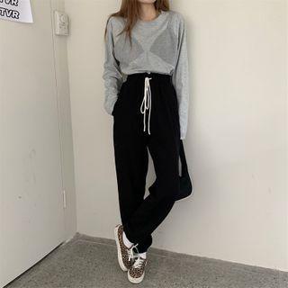 Mock Two-piece Long-sleeve T-shirt / Drawstring Sweatpants