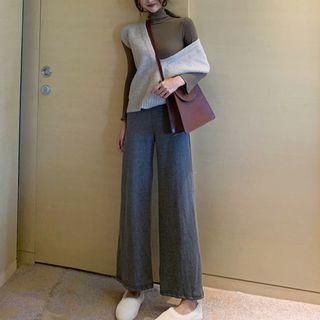 V-neck Knit Vest / Turtleneck Long-sleeve Top / Crop Wide Leg Pants