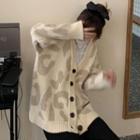 Leopard Print Cardigan Khaki Print - Almond - One Size