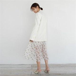 Band-waist Floral Print Pleated Skirt