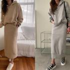 Set: Plain Hoodie + Band-waist Maxi Skirt