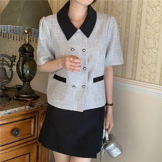 Elbow-sleeve Collar Double-breasted Jacket
