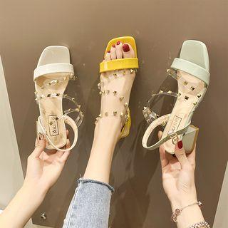 Studded Pvc Strappy Block Heel Sandals