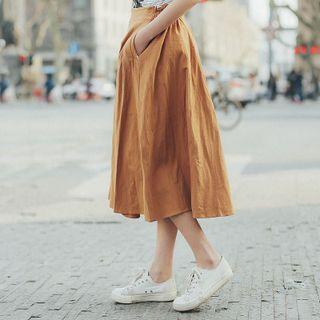 Linen A-line Midi Skirt