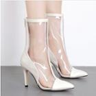 Pointy Toe High Heel Transparent Panel Short Boots