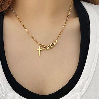 Cross Pendant Stainless Steel Necklace Gold - One Size