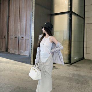 Plain Tank Top / Plain Jacket / Midi Skirt