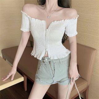 Short-sleeve Zipped Top White - One Size