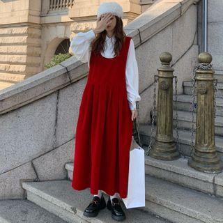 Lantern-sleeve Blouse / Bow Back Midi Overall Dress