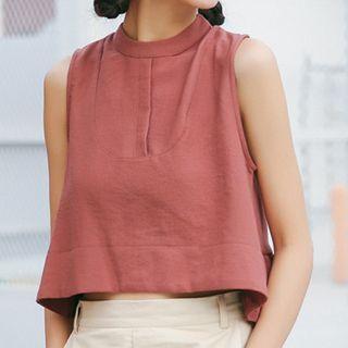 Plain Ruffle Hem Sleeveless Cropped Top