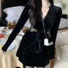 Long-sleeve Lace Trim Ruffled Mini A-line Dress