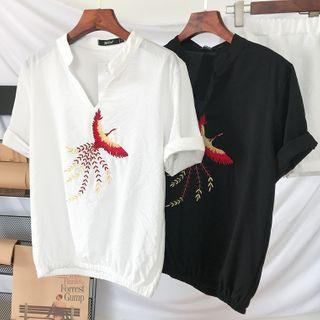 Set: Short-sleeve Embroidered Open-collar T-shirt + Shorts
