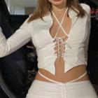 Long-sleeve Front-tie Cropped Top