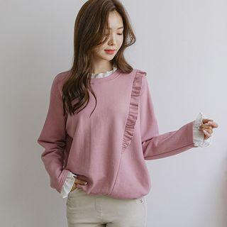 Diagonal-frill Cotton Sweatshirt