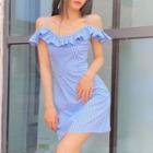 Cold-shoulder Ruffled Gingham Mini A-line Dress
