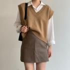 Plain Shirt / Sweater Vest / Mini A-line Skirt / Set