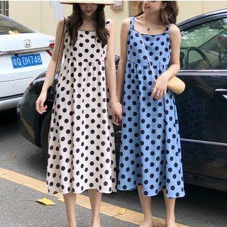 Wide Strap Polka Dot Midi A-line Dress