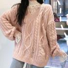 V-neck Cable-knit Sweater / Long-sleeve Lace Top
