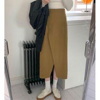 High-waist Split Plain Skirt