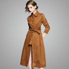 Plain Tie-waist Button Coat