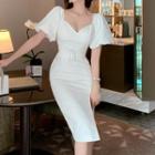 Puff-sleeve Belted A-line Dress