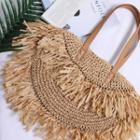 Fringed Straw Semicircle Tote