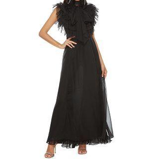 Mesh Trim Sleeveless Maxi A-line Dress
