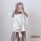 Lace Panel 3/4-sleeve T-shirt / Plaid A-line Skirt