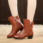 Genuine-leather Chunky-heel Zip-side Ankle Boots