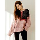 Color-block Glittered Knit Top