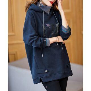 Mock Two-piece Letter Embellished Hoodie