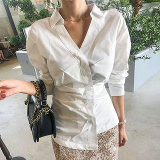 Asymmetric Ruched Cotton Shirt