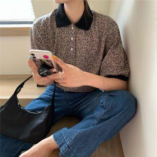 Floral Short-sleeve Polo Shirt As Shown In Figure - One Size