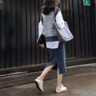 Set: Knit Vest + Midi Fitted Skirt + Shirt