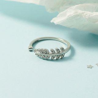 Leaf Rhinestone Alloy Open Ring Silver - One Size