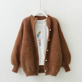 Faux Pearl Cropped Cardigan
